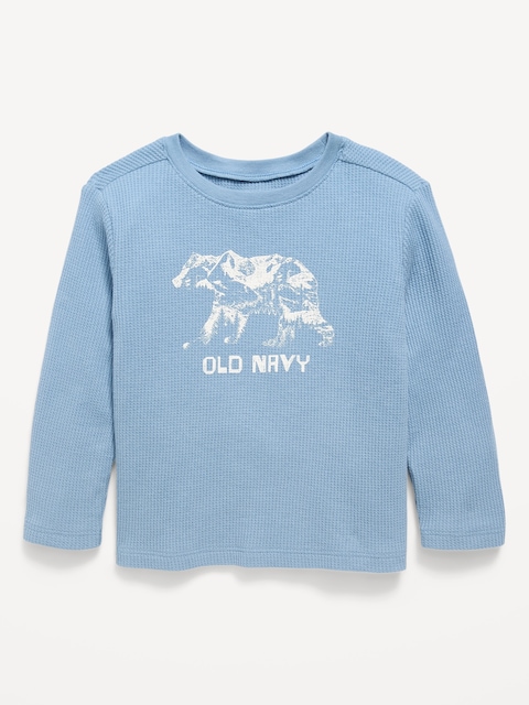 Long-Sleeve Waffle Knit Logo Graphic T-Shirt for Toddler Boys