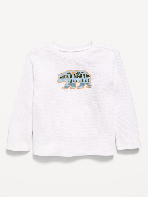Long-Sleeve Waffle Knit Logo Graphic T-Shirt for Toddler Boys