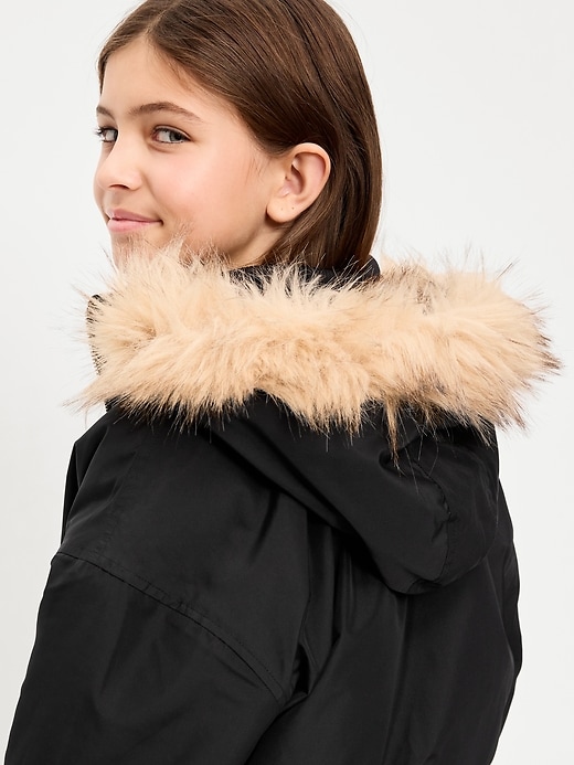 Water-Resistant Oversized Faux-Fur Trim Bomber Jacket for Girls
