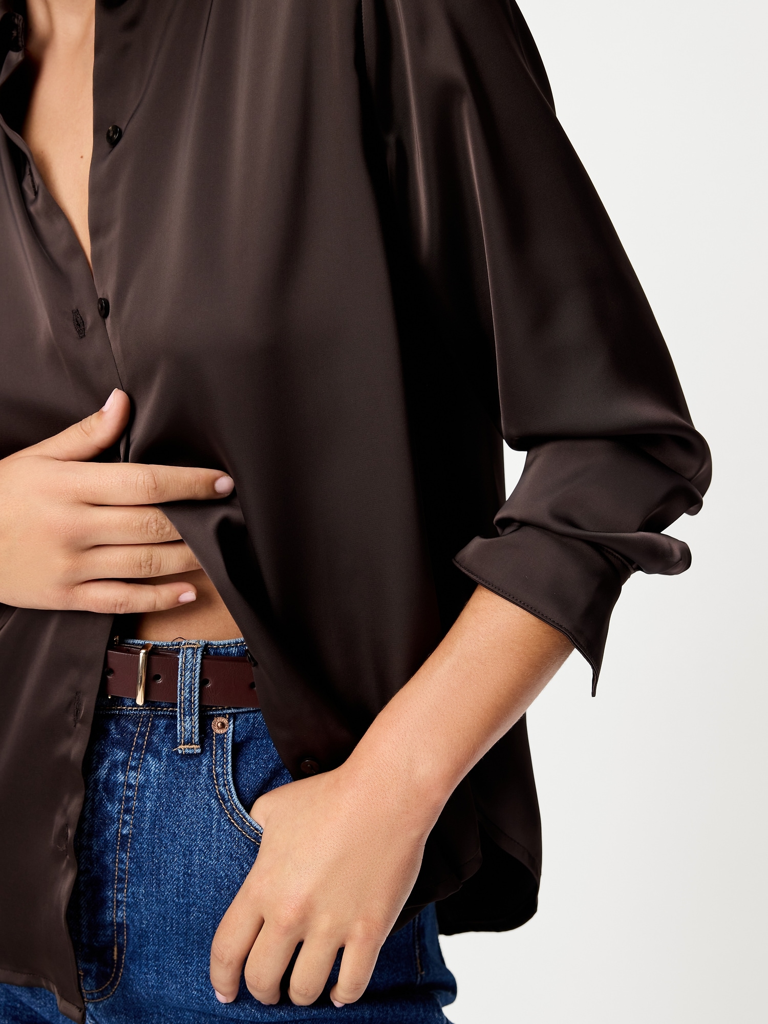 Satin Button-Down Shirt