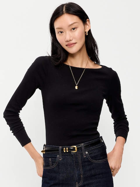 Snug Long-Sleeve Boatneck T-Shirt