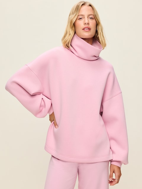 Oversized Bounce Fleece Funnel-Neck Tunic