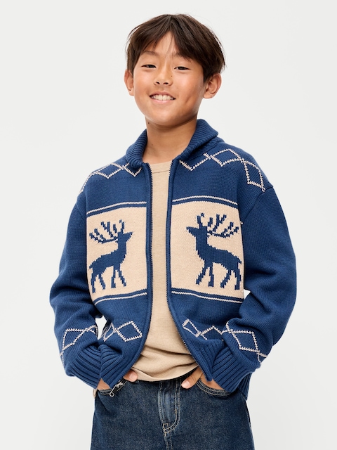 Oversized Full-Zip Cardigan Sweater for Boys