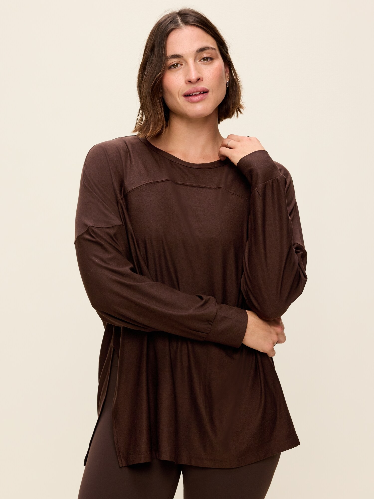 Женская туника Old Navy CloudMotion с длинным рукавом, цвет: Чёрный кофейный — фото 5