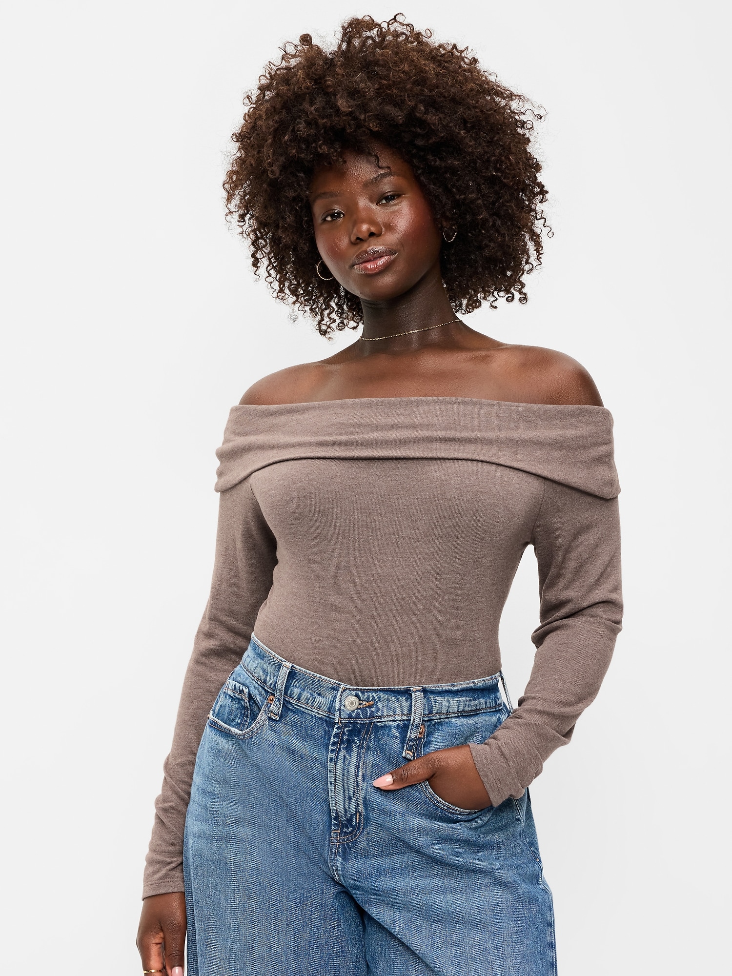 Off-The-Shoulder Long-Sleeve Fitted Top