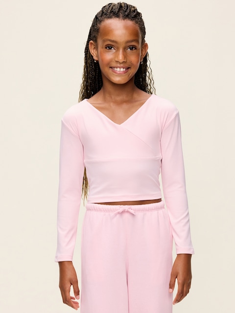 StudioSmooth Long-Sleeve Wrap-Front Top for Girls