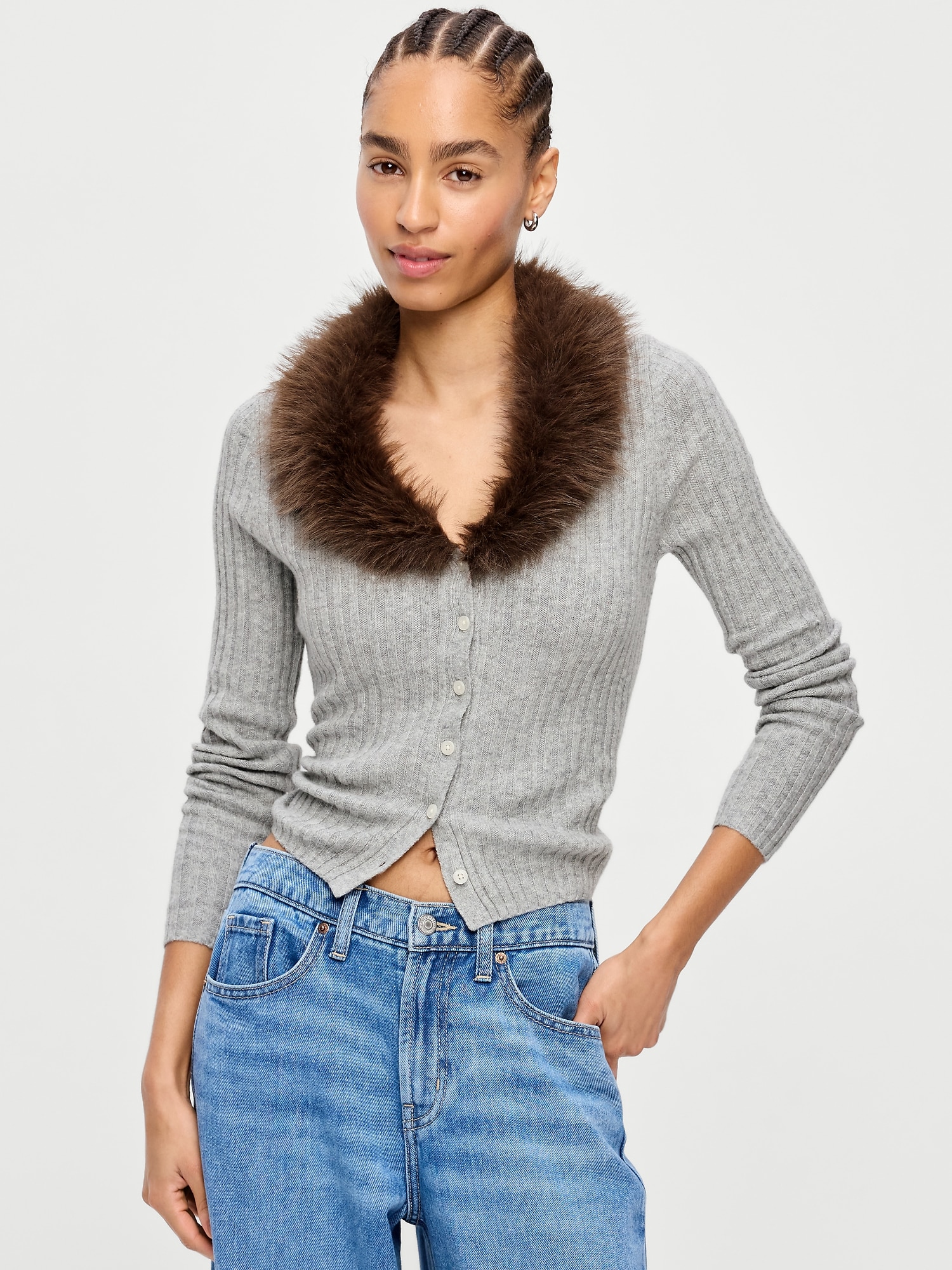 SoSoft Faux-Fur Collar Cardigan