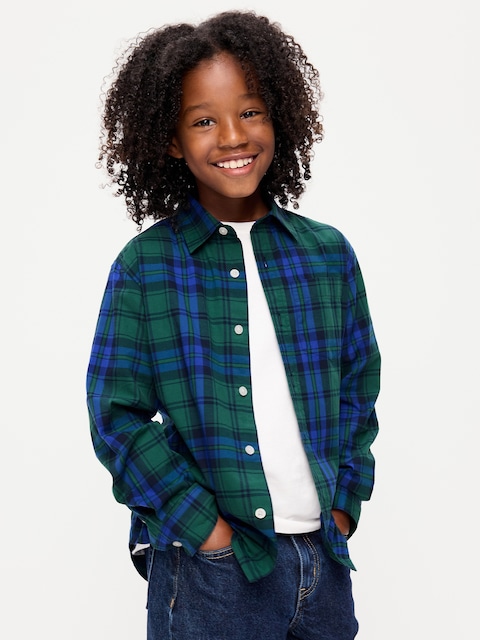 Long-Sleeve Plaid Poplin Shirt for Boys