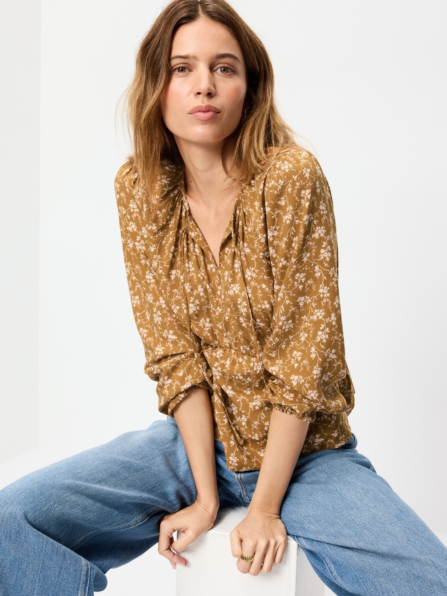 Long-Sleeve Tie-Front Top