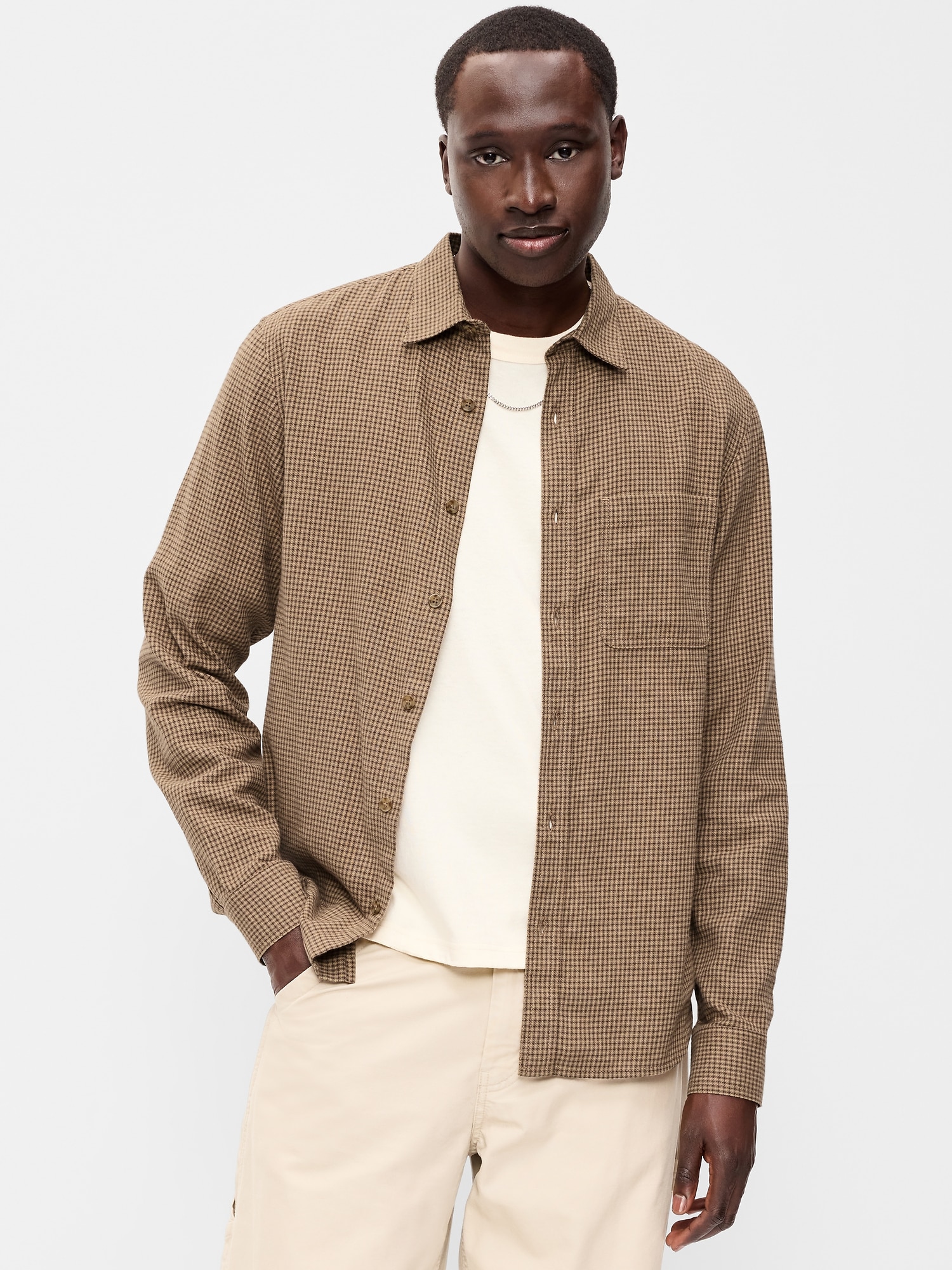 Relaxed Long-Sleeve Flannel Pocket Shirt