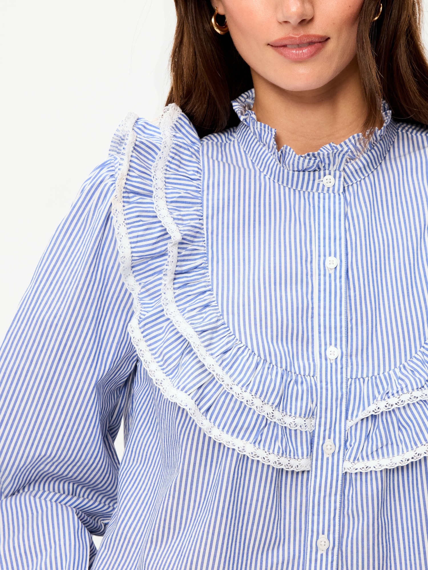 Ruffle Bib Button-Down Top