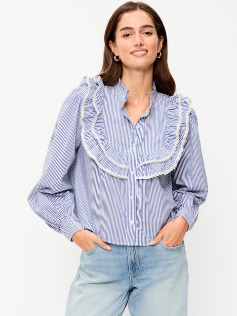 Ruffle Bib Button-Down Top