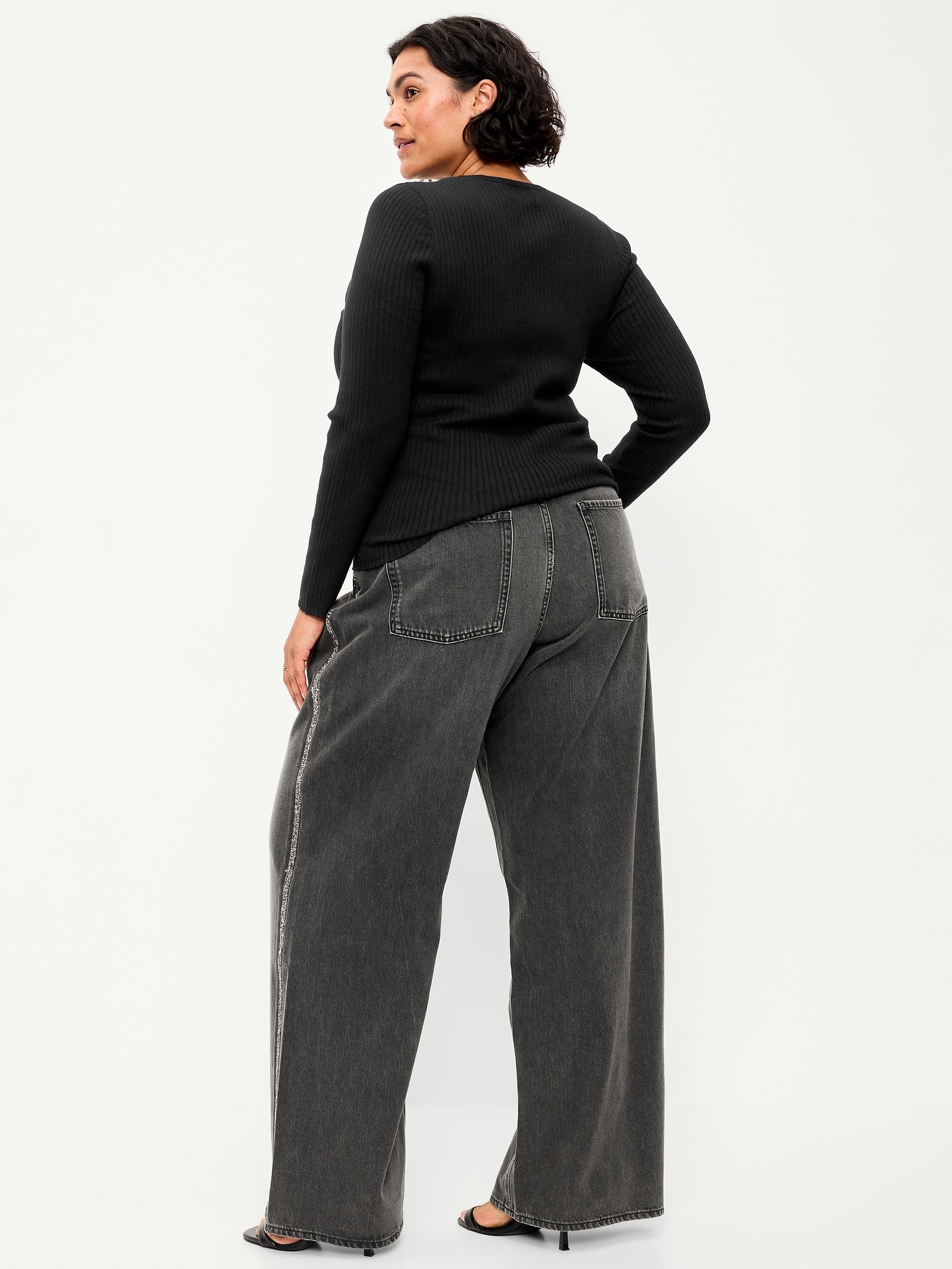 Low-Rise Baggy Wide-Leg Embellished Jeans