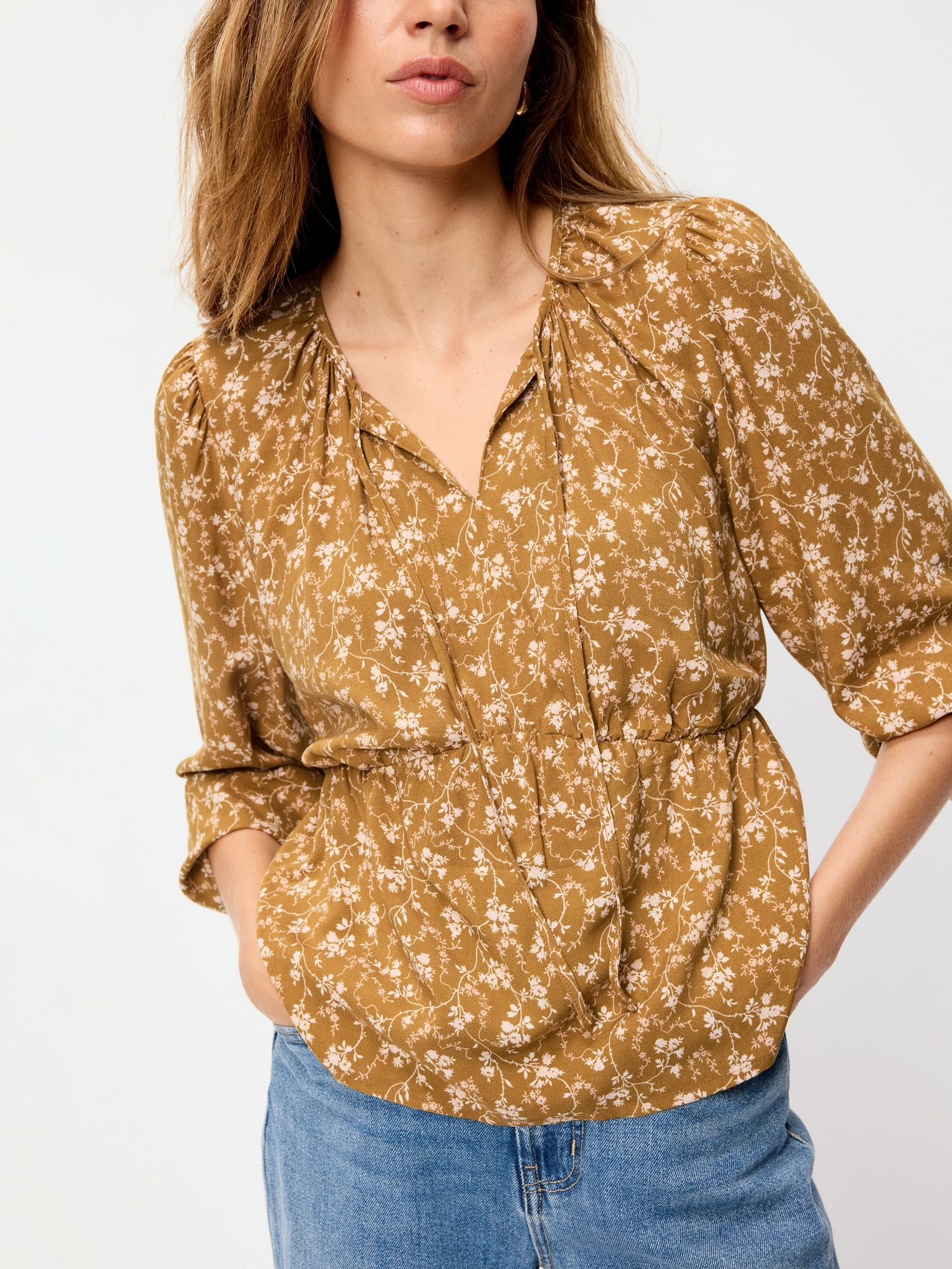 Long-Sleeve Tie-Front Top