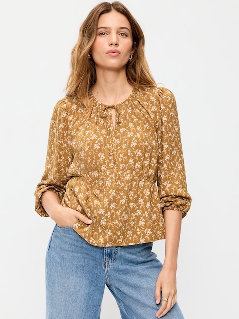 Long-Sleeve Tie-Front Top