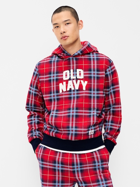 Plaid Logo Graphic Pullover Hoodie