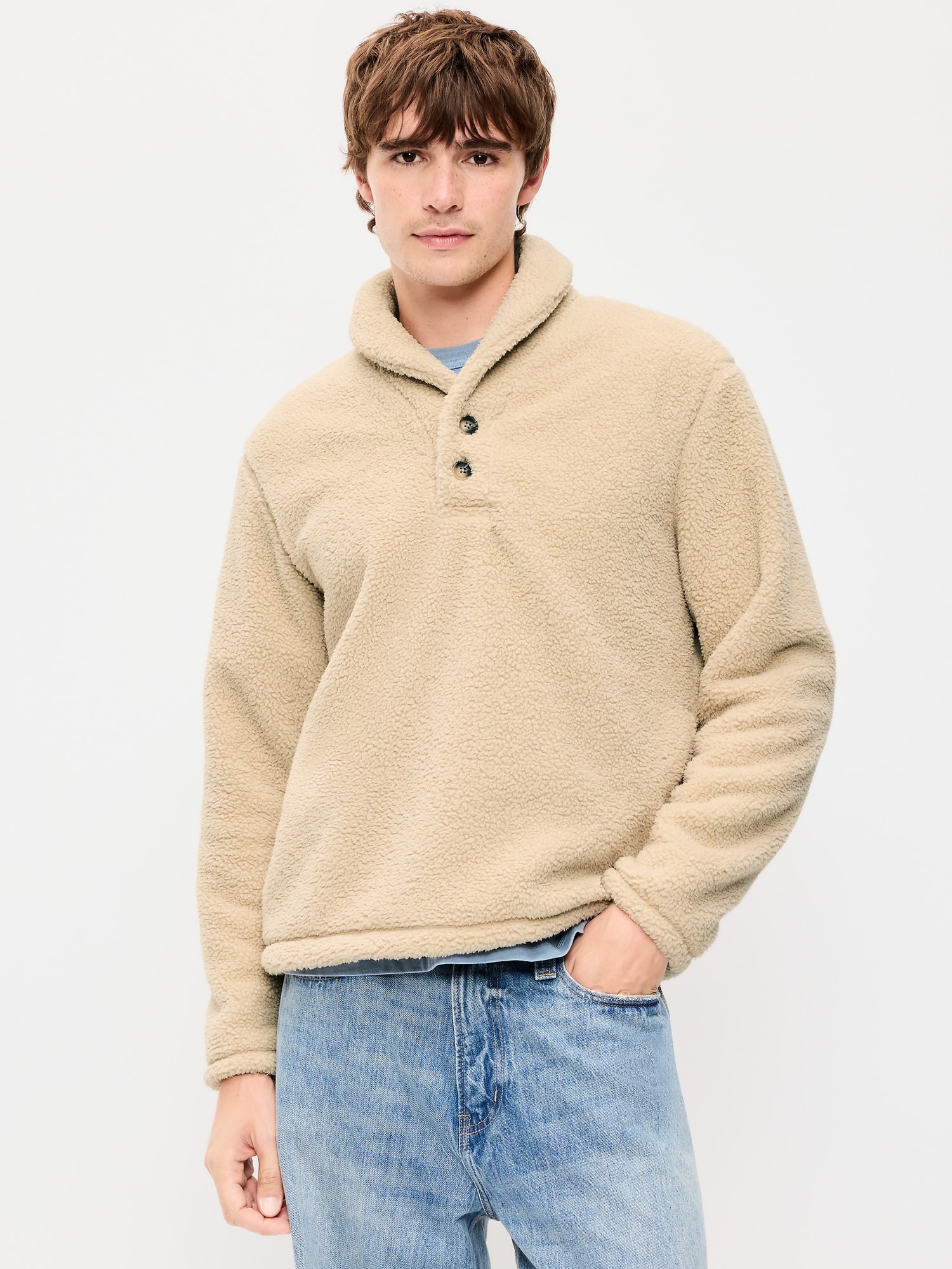 Shawl-Collar Sherpa Pullover