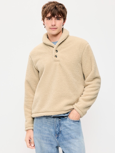 Shawl-Collar Sherpa Pullover