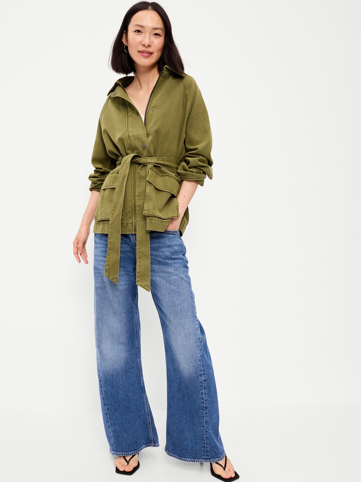 Женская куртка Old Navy Belted Utility, цвет: Зелёный — фото 3