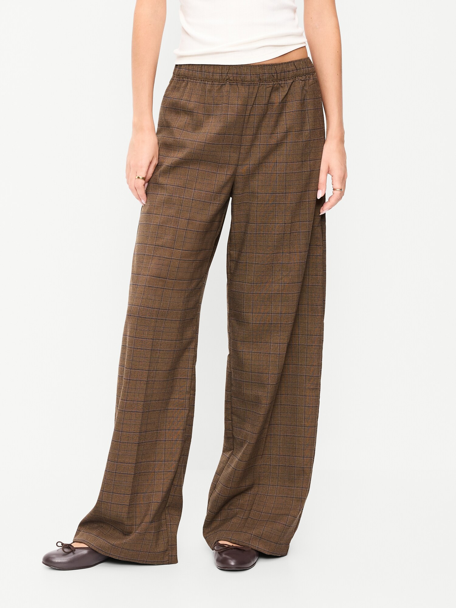 Женские брюки Old Navy High-Waisted Wide-Leg Trouser, цвет: Коричневый / Синий клетчатый — фото 2