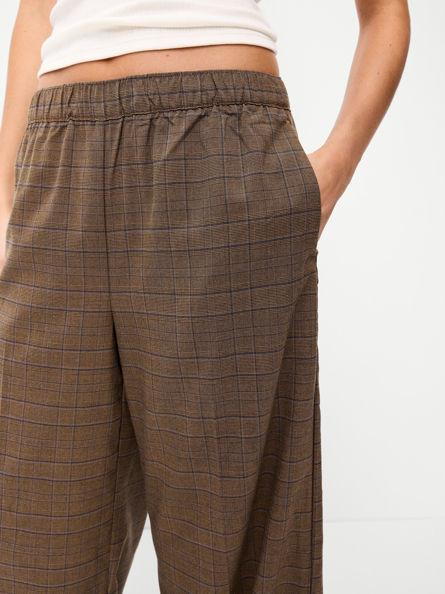 Женские брюки Old Navy High-Waisted Wide-Leg Trouser, цвет: Коричневый / Синий клетчатый — фото 4