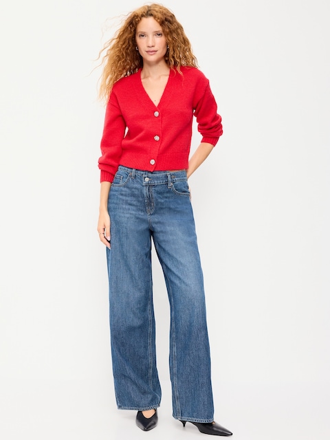 High-Waisted Asymmetrical Button Baggy Jeans