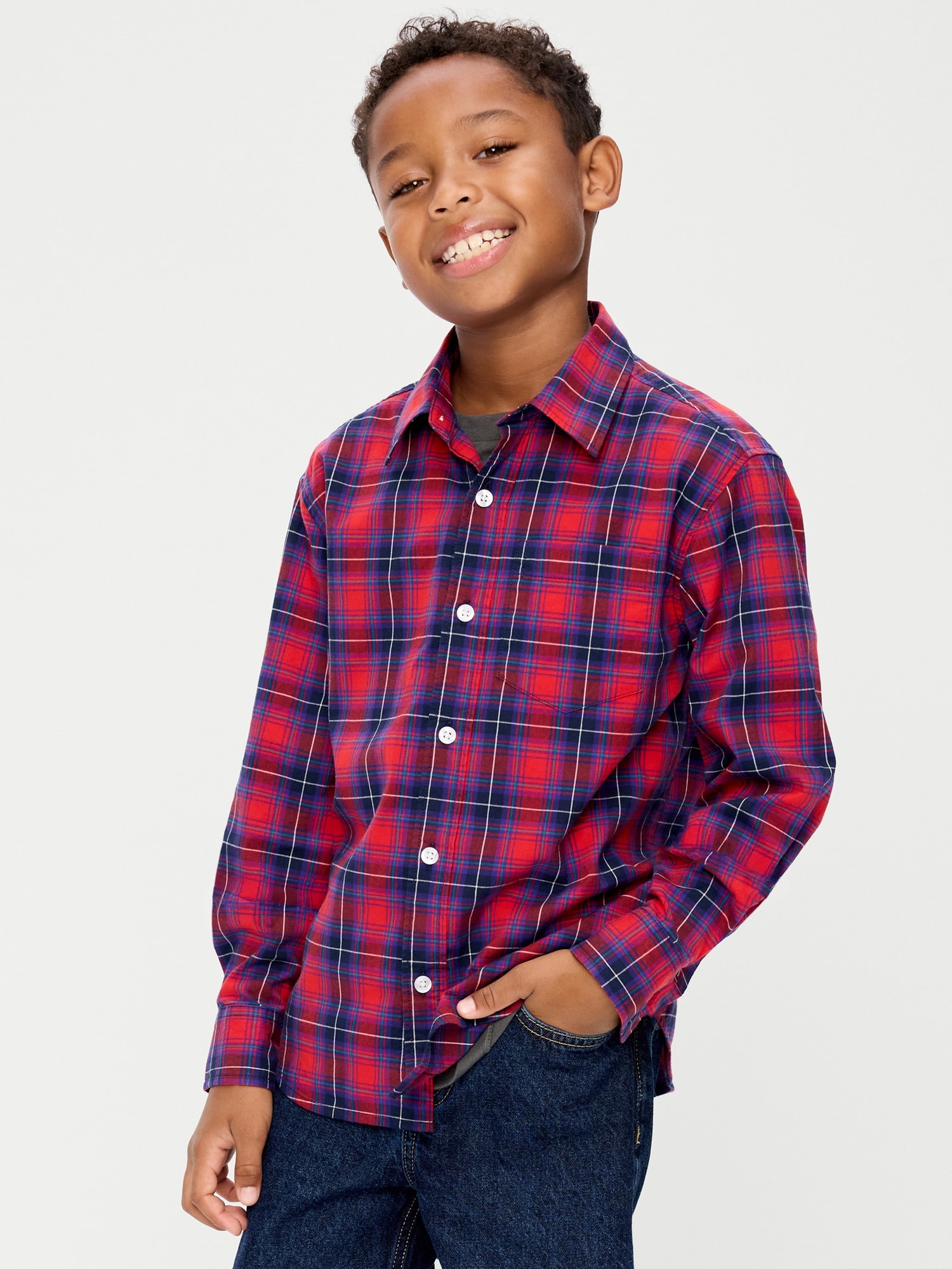 Рубашка Old Navy Long-Sleeve Plaid Poplin Shirt для мальчиков, цвет: Красный