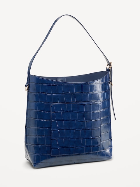 Medium Croc-Embossed Bucket Bag
