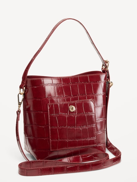 Small Preppy Croc-Embossed Bucket Bag