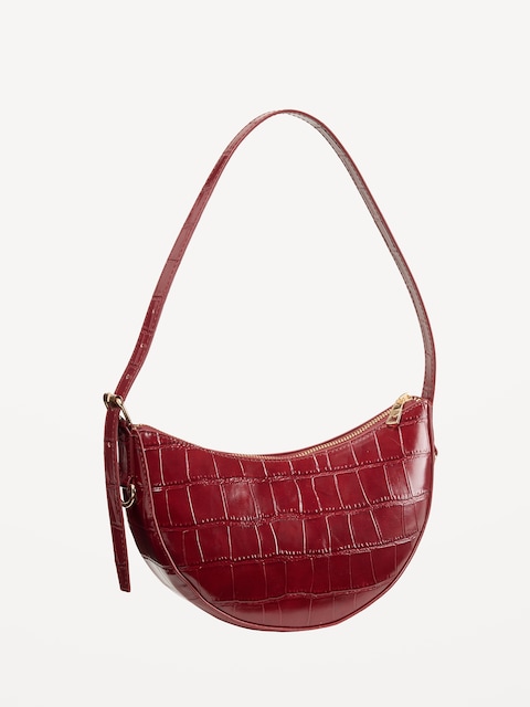 Mini Croc-Embossed Crescent Shoulder Bag