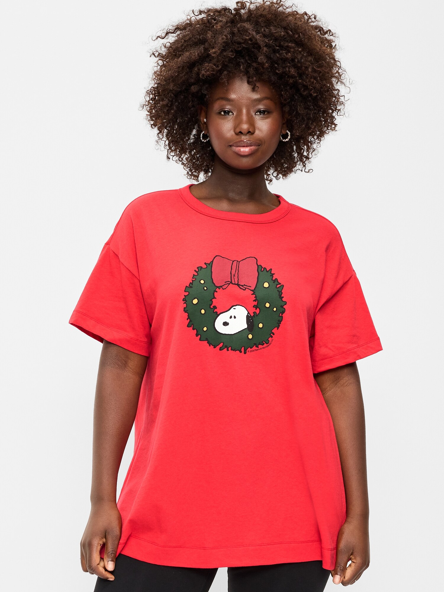 Женская удлинённая футболка-туника Old Navy Peanuts Snoopy оверсайз, цвет: Красный — фото 6