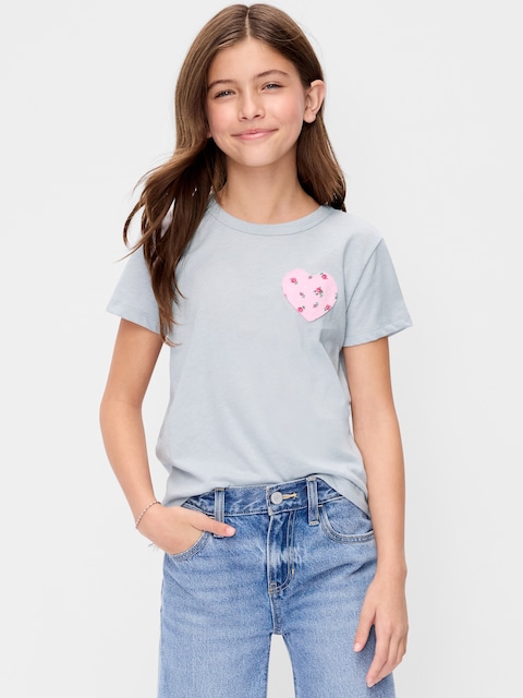 Softest Short-Sleeve Heart-Pocket T-Shirt for Girls