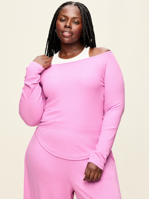 CloudLite Ribbed Long-Sleeve Boatneck Top