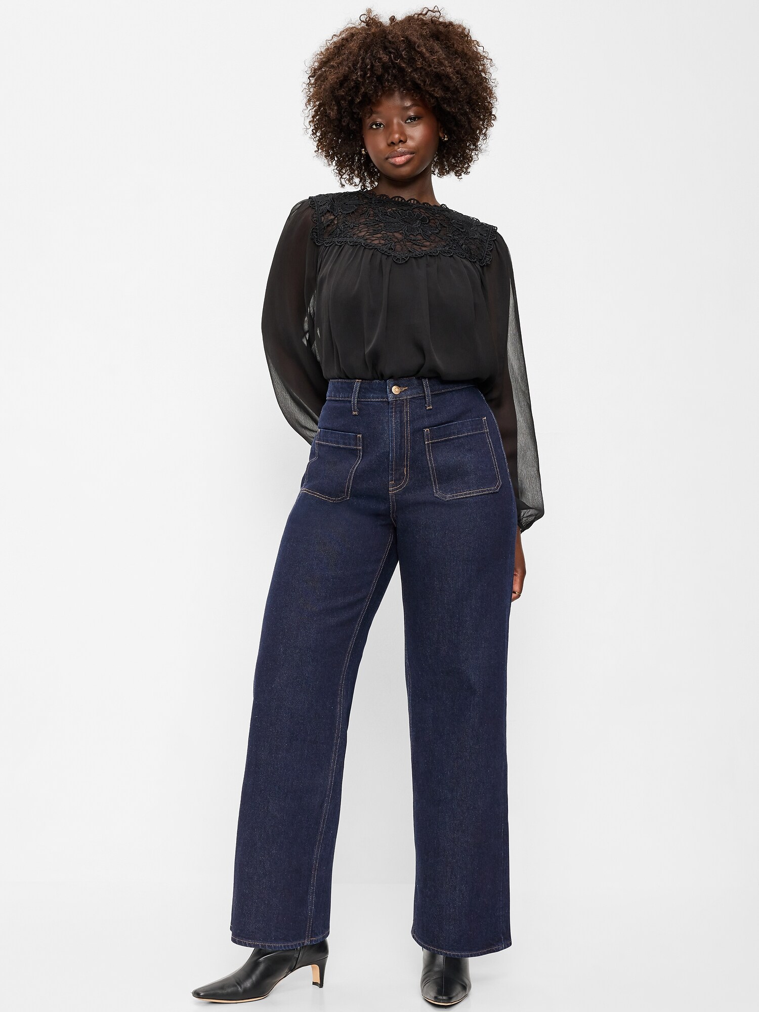 Женские джинсы Old Navy Extra High-Waisted Wide-Leg, цвет: Тёмная варка — фото 5