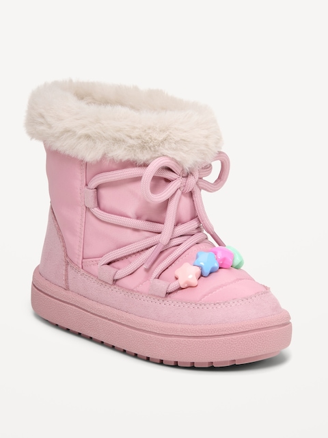 Faux-Fur Trim Lace-Up Boots for Toddler Girls