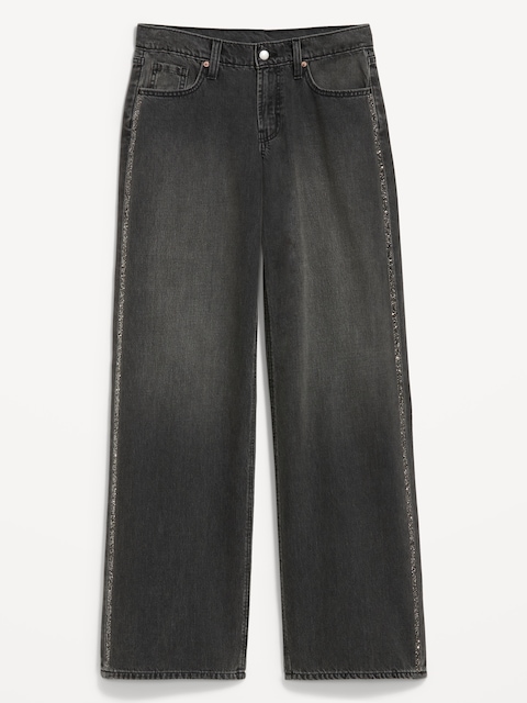 Low-Rise Baggy Wide-Leg Embellished Jeans