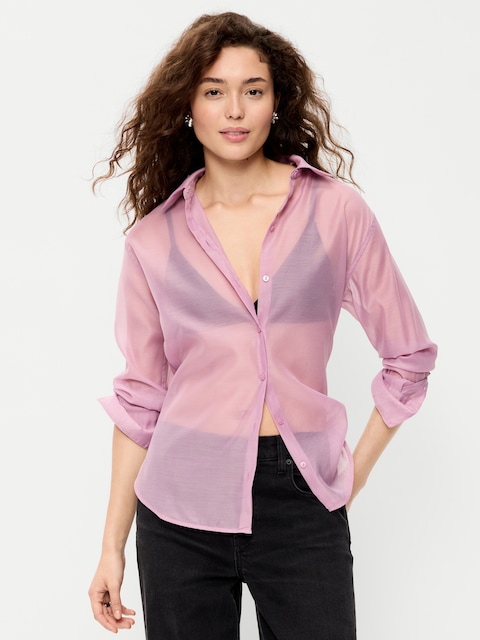 Organza Button-Down Shirt