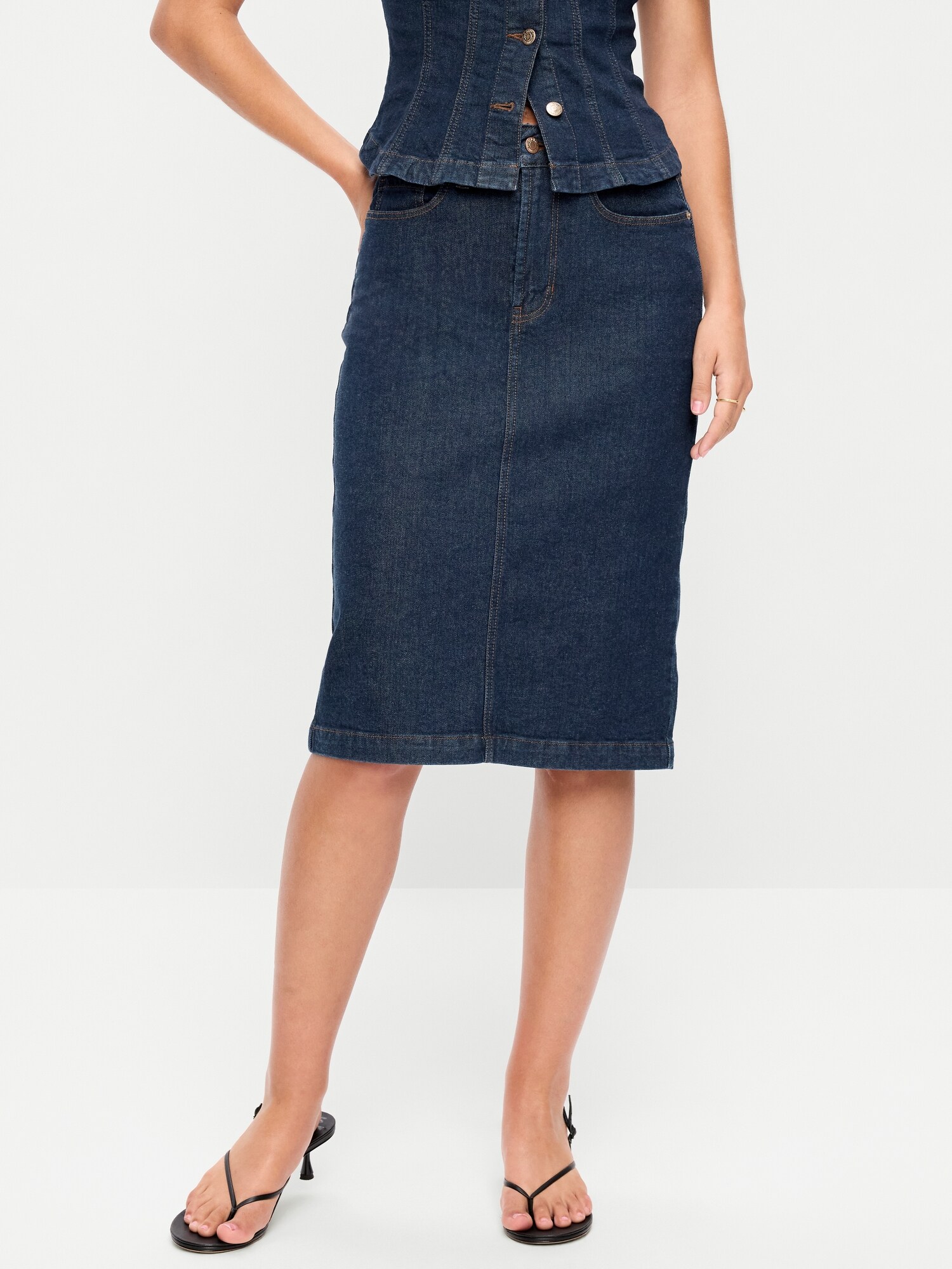 Женская юбка Old Navy Column Denim Midi, цвет: Тёмная варка — фото 2
