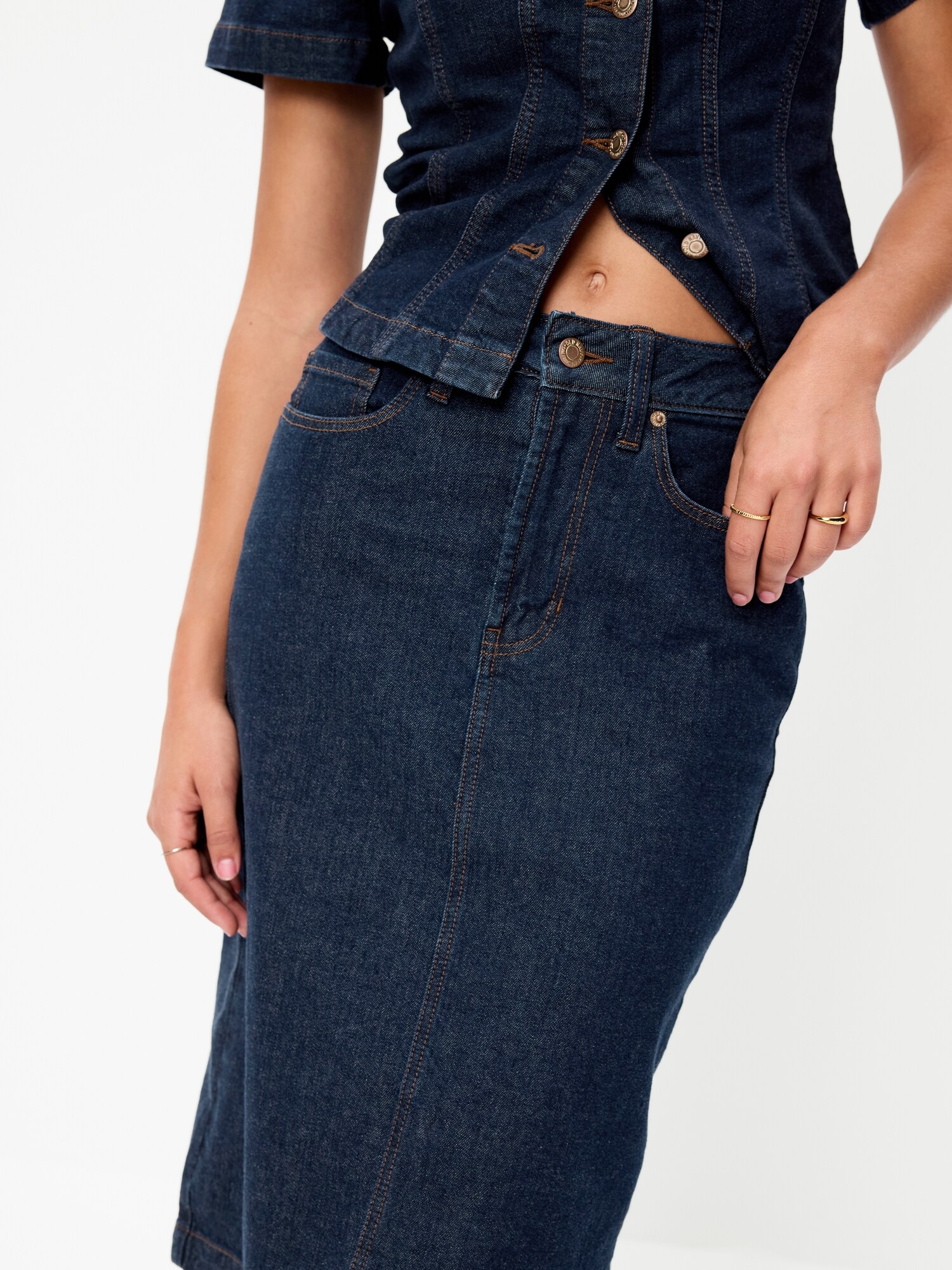Женская юбка Old Navy Column Denim Midi, цвет: Тёмная варка — фото 4