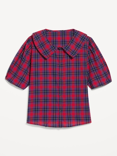 Lapel Collar Short-Sleeve Button-Front Top