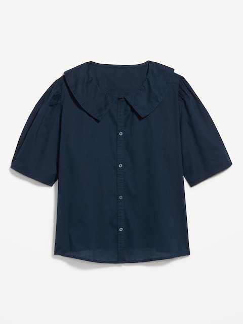Lapel Collar Short-Sleeve Button-Front Top