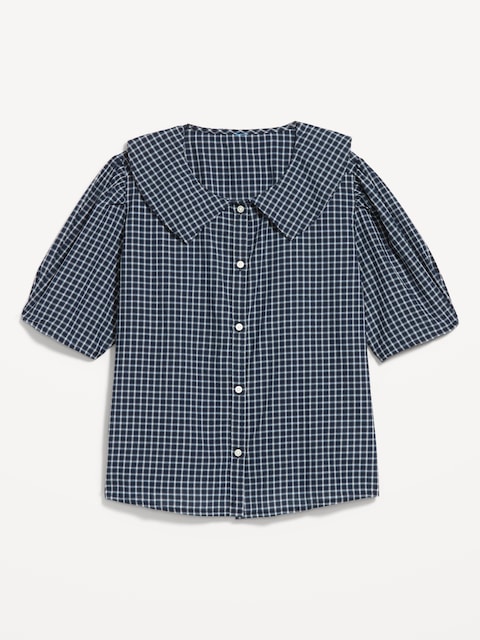 Lapel Collar Short-Sleeve Button-Front Top