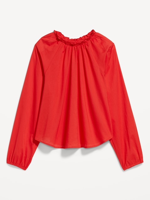 Long-Sleeve Ruffle-Neck A-Line Top