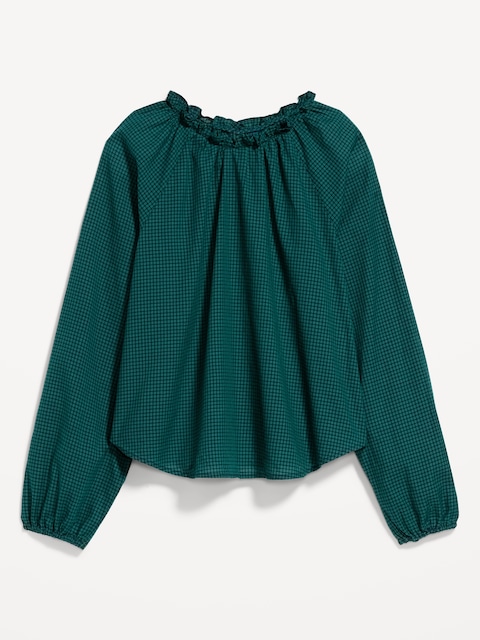 Long-Sleeve Ruffle-Neck A-Line Top