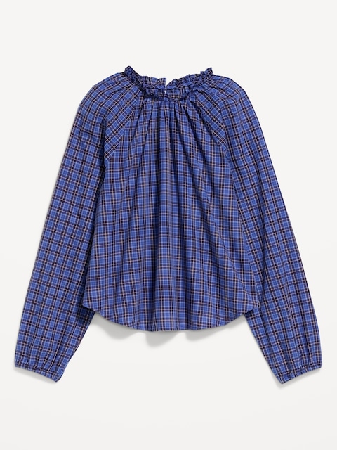Long-Sleeve Ruffle-Neck A-Line Top