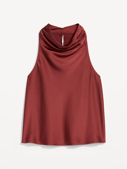 Satin Cowl-Neck Tank Top