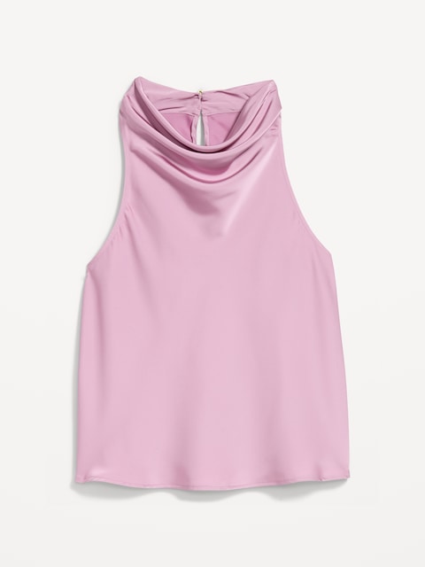 Satin Cowl-Neck Tank Top