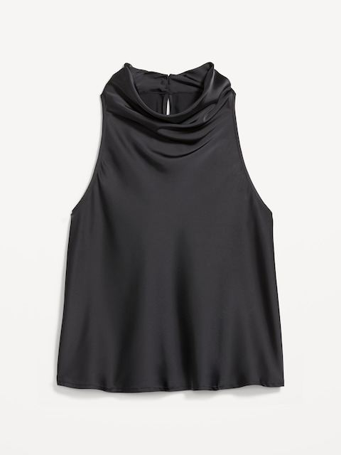 Satin Cowl-Neck Tank Top