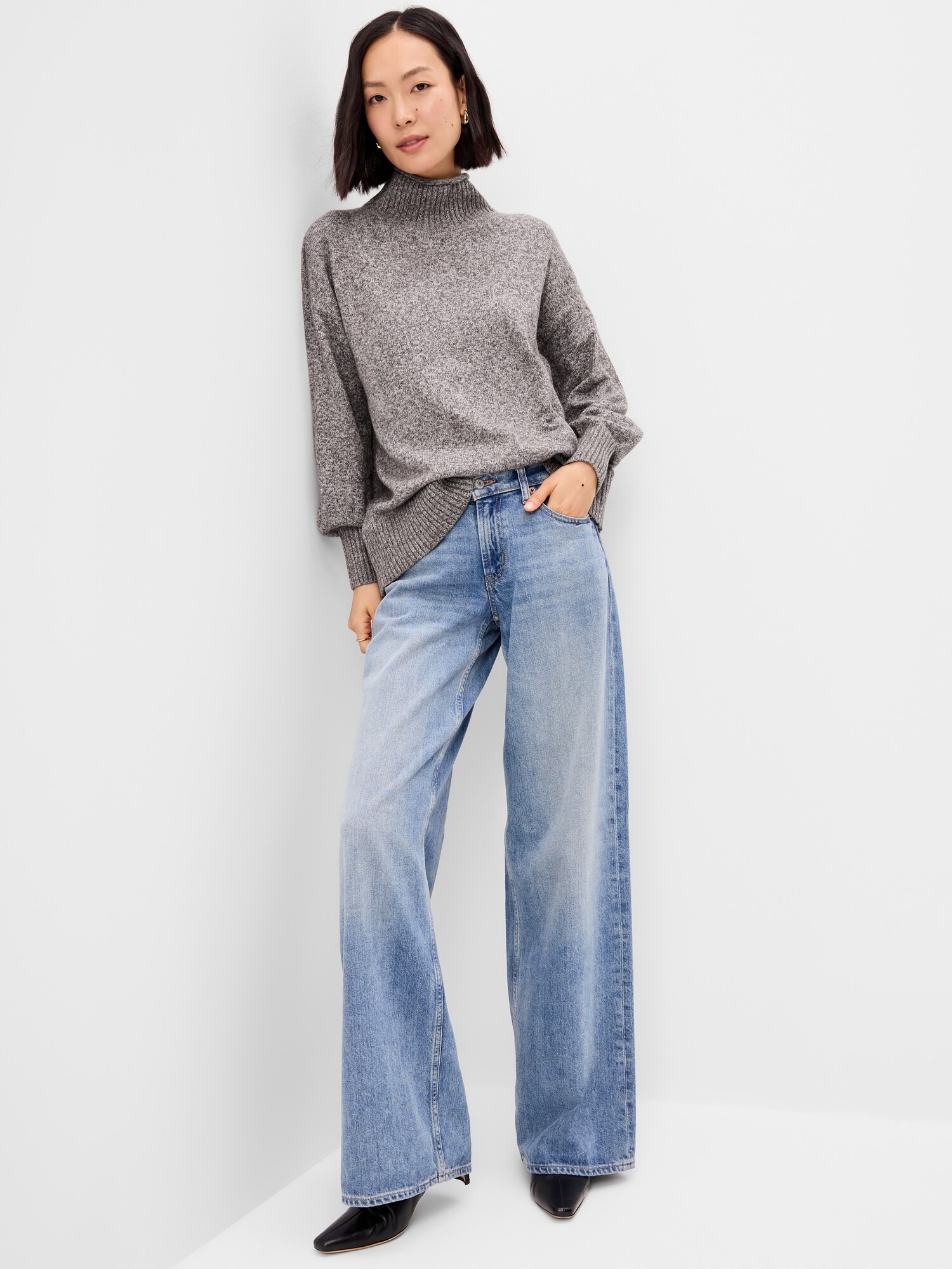 Женский свитер Old Navy SoSoft с воротником-стойкой, цвет: Чёрный кофейный меланжевый — фото 3