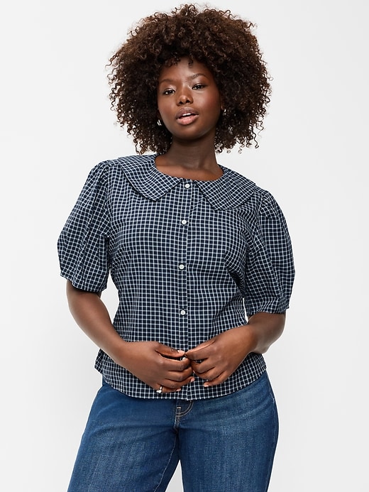 Lapel Collar Short-Sleeve Button-Front Top | Old Navy